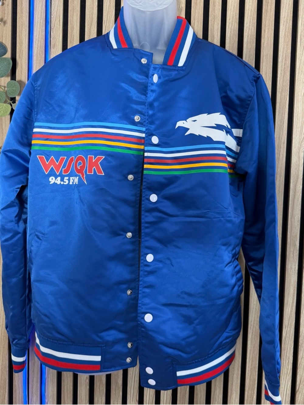 WOW 🤩🚲 STRANGER THINGS ❤️ Real Fans/WSQK 94.5 FM Blue Satin Racing Jacket Strip